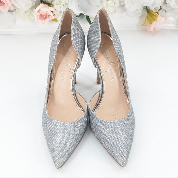 Jessica Simpson Silver Glitter Purla High Heel Sparkle Pointy Toe Pumps Size 7 - Picture 2 of 5